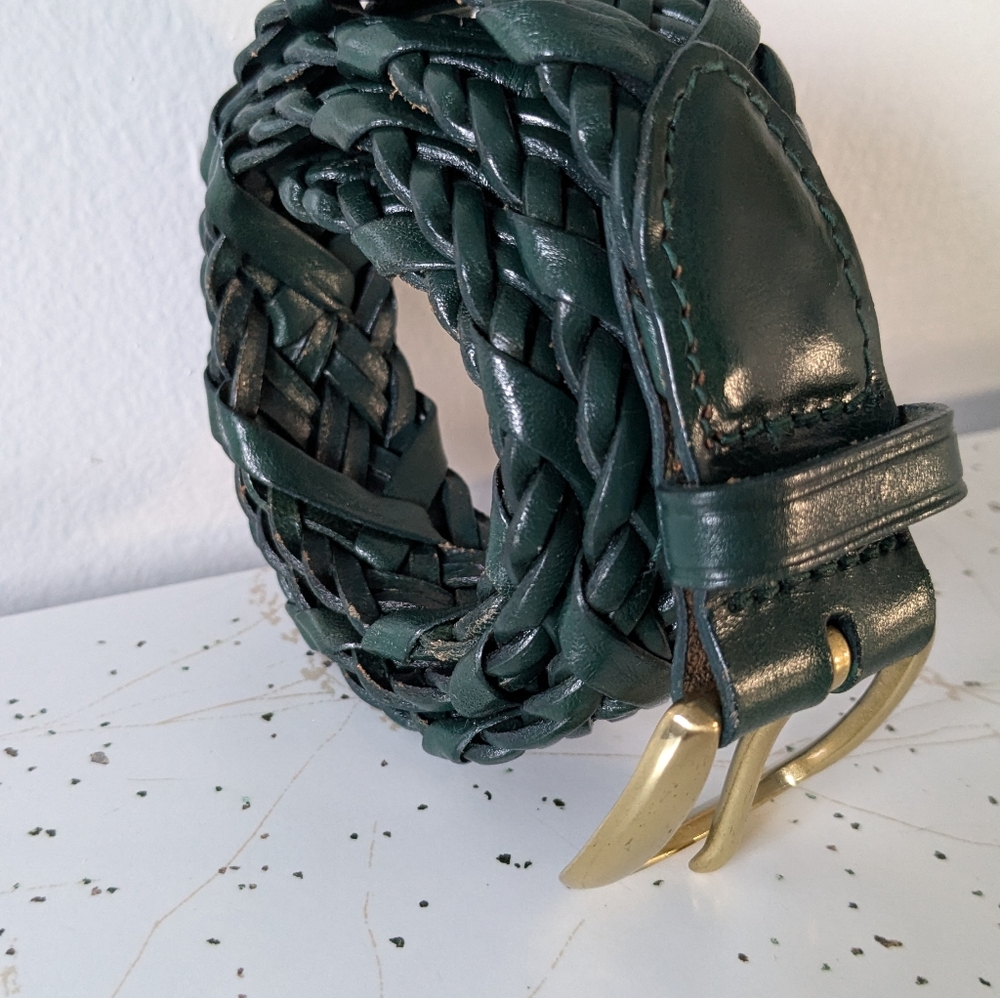 Talbots Green and Gold Braided Belt with Intricate Design - Picture 3 of 9